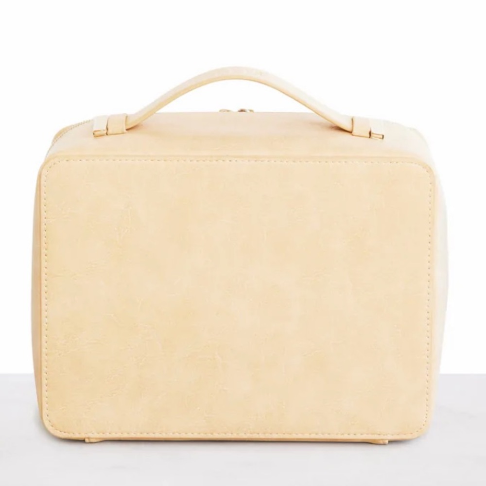 BEIS faux leather cosmetic case in beige.